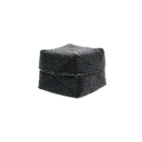 Boîte décorative perlée motif géométrique noir en bambou avec couvercle