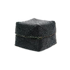 Boîte décorative perlée noire en bambou motifs chevrons avec couvercle