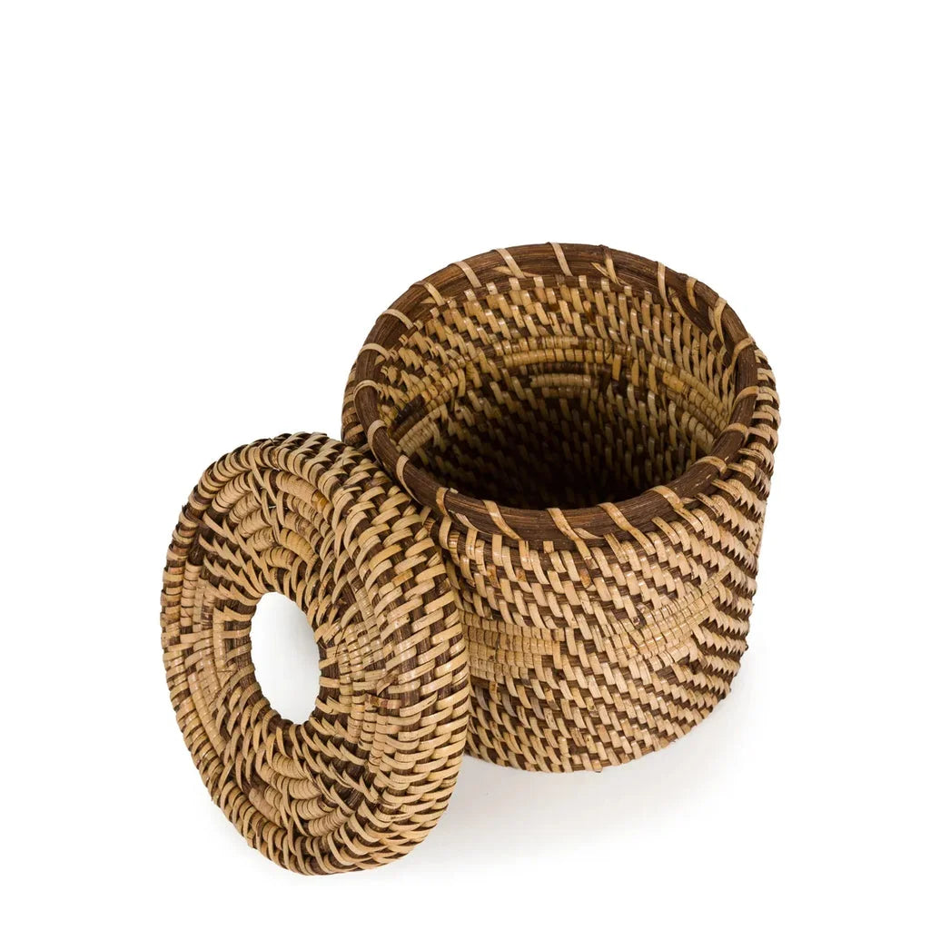 Panier cylindrique en osier avec couvercle pour boîte de mouchoirs coloniale Marron Naturel