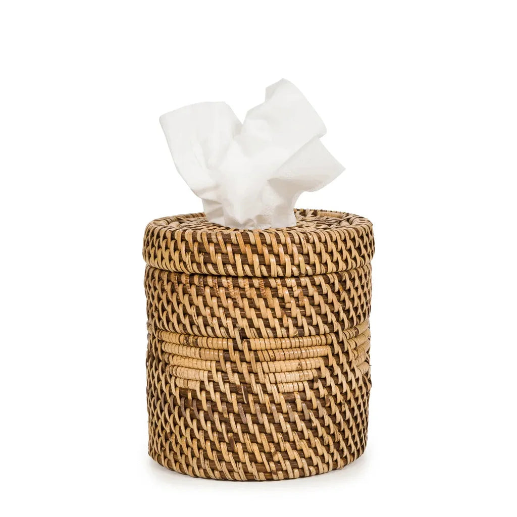 Boîte de mouchoirs cylindrique en tissu tissé Marron Naturel de La boîte de mouchoirs coloniale