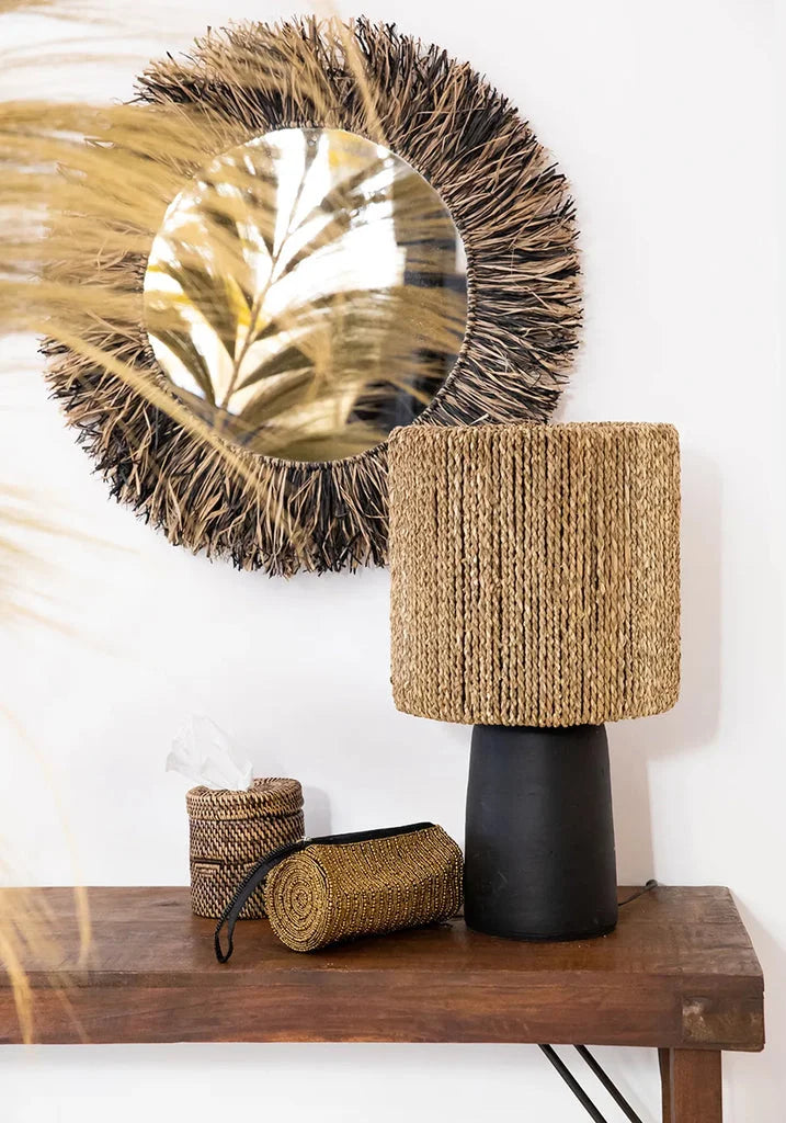 Lampe en tissage avec base noire pour la boîte de mouchoirs coloniale marron naturel