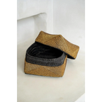 Boîte de rangement rectangulaire en perles dorées motif géométrique