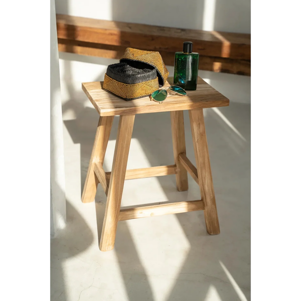 Boîte de rangement rectangulaire en perles dorées motif géométrique