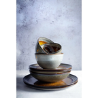 Bol à céréales en céramique gris intérieur marron brillant – Lot de 6