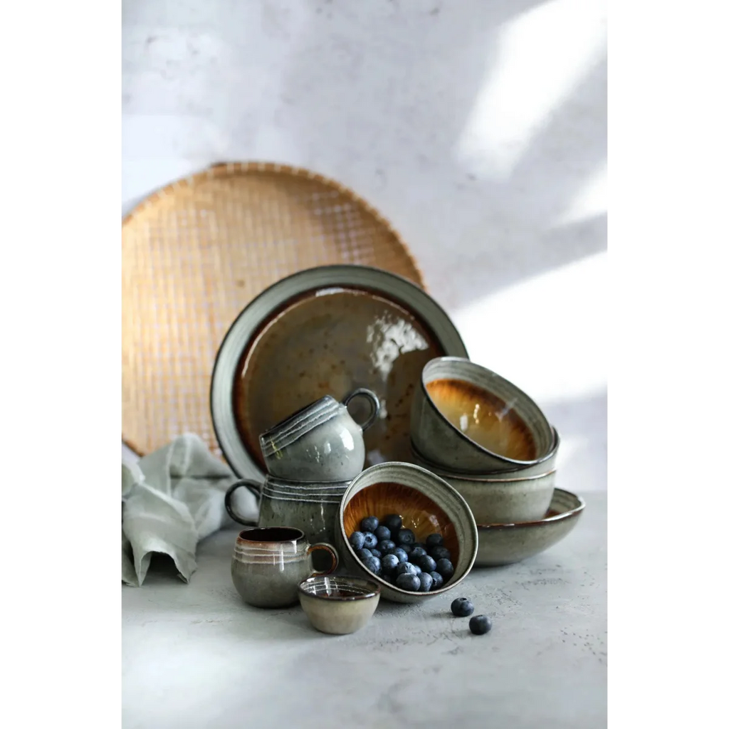 Bol à céréales en céramique gris intérieur marron brillant – Lot de 6