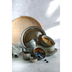 Bol à céréales en céramique gris intérieur marron brillant – Lot de 6