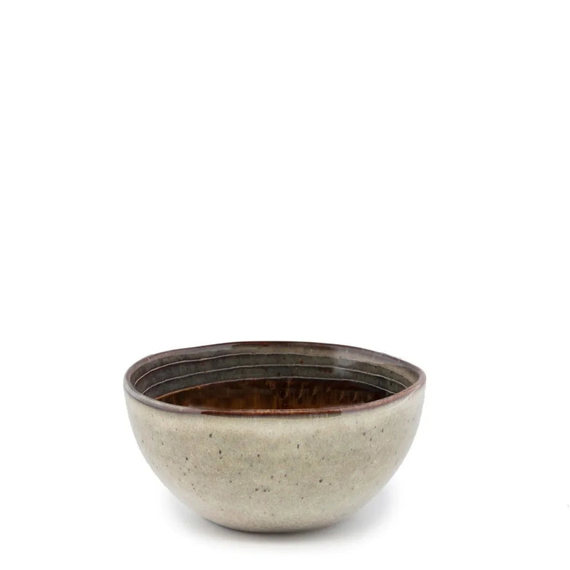 Bol à céréales en céramique gris intérieur marron brillant – Lot de 6