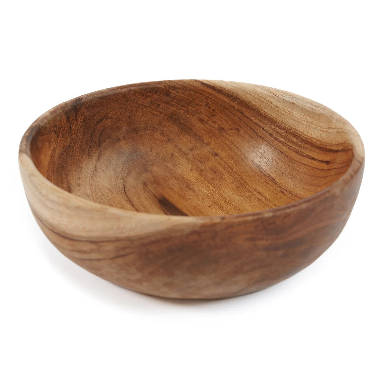 Bol apéritif en bois de teck sculpté avec motif organique et grain naturel