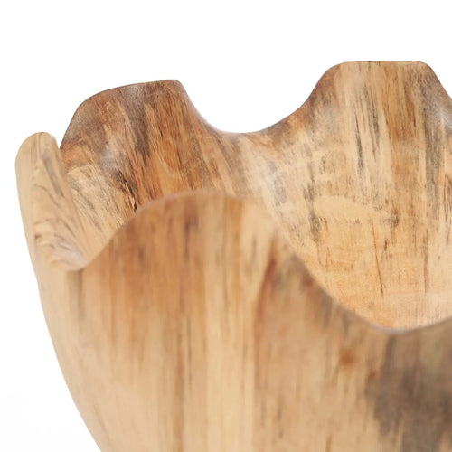 Bol en bois de teck naturel bord ondulé pour fruits et décoration