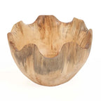 Bol en bois de teck naturel bord ondulé pour fruits et décoration