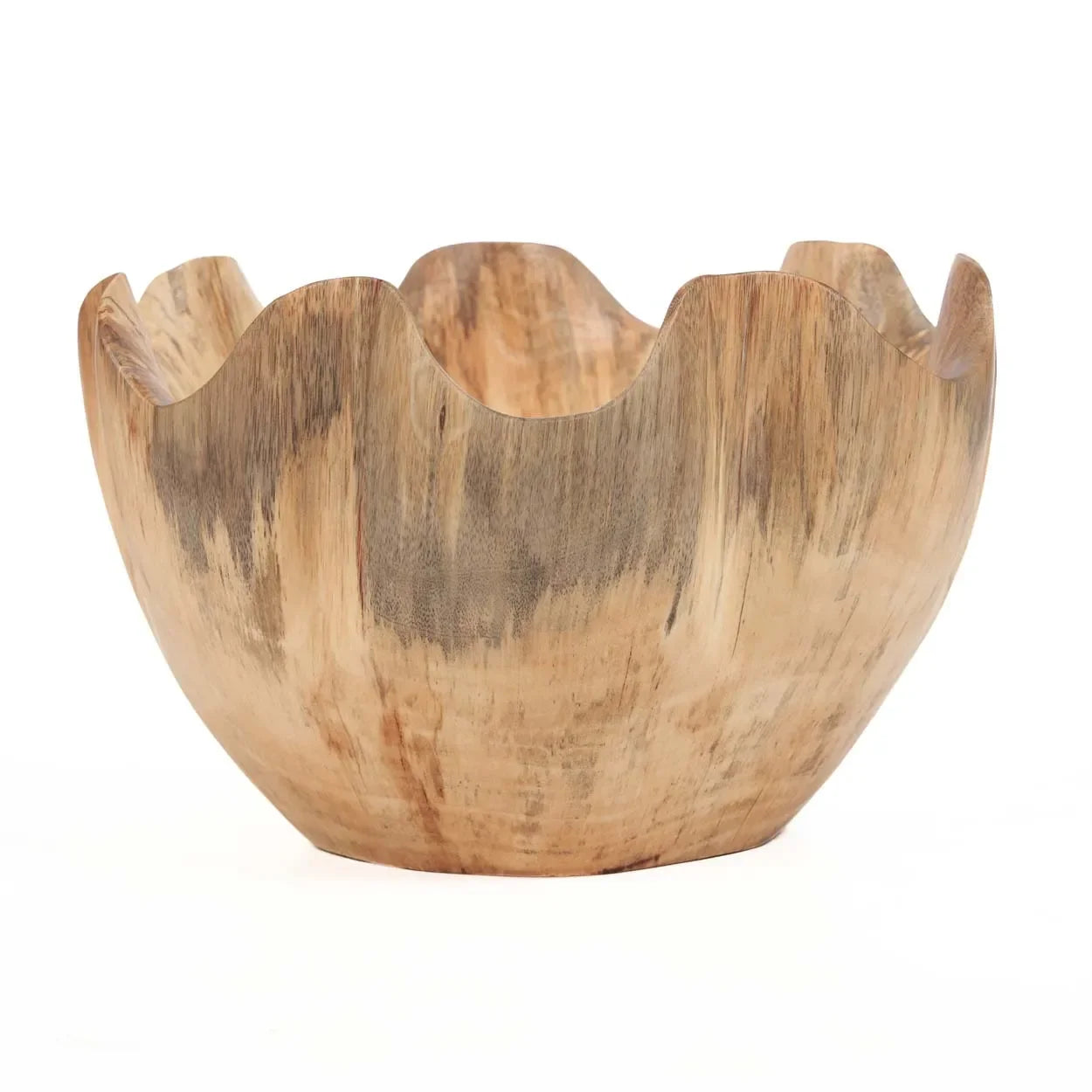 Bol en bois de teck naturel à bord ondulé pour fruits et décoration