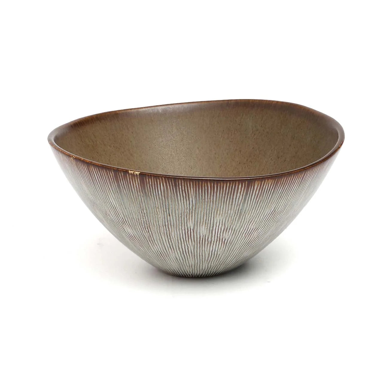 Bol en céramique artisanal 19 cm avec texture marron et gris pour service de table
