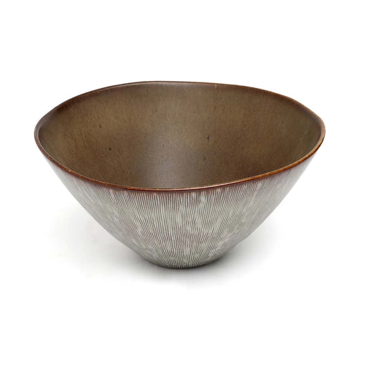 Bol en céramique artisanal 26 cm avec motif brun et gris, lot de 2 pièces