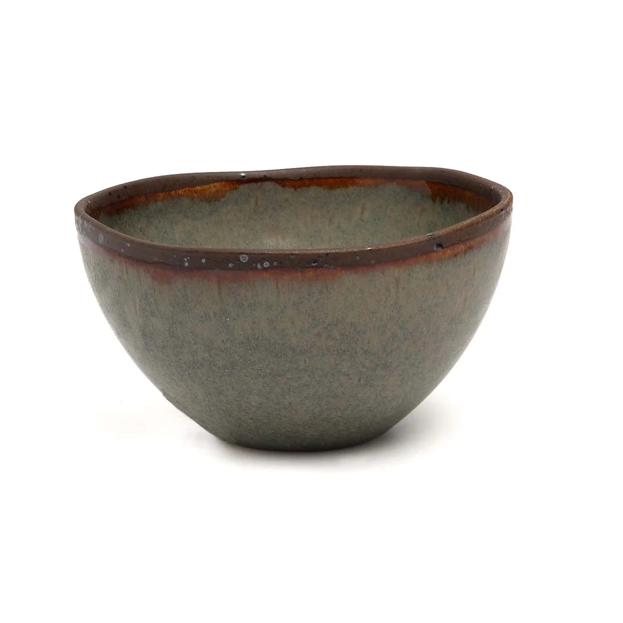 Bol en céramique artisanale gris avec bordure marron, lot de 6 Côa, diamètre 15 cm