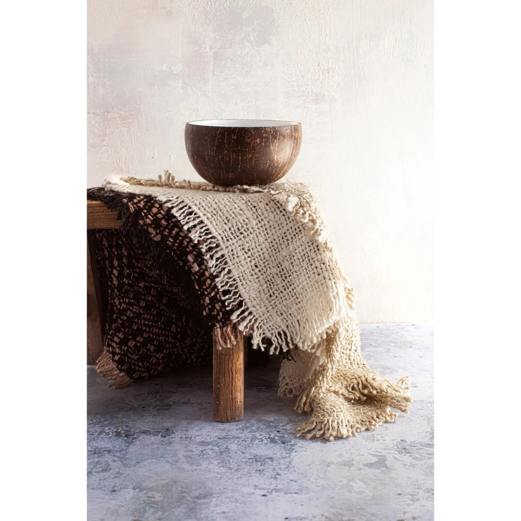 Bol coco naturel blanc artisanale, bol en noix de coco fait main avec intérieur blanc lisse