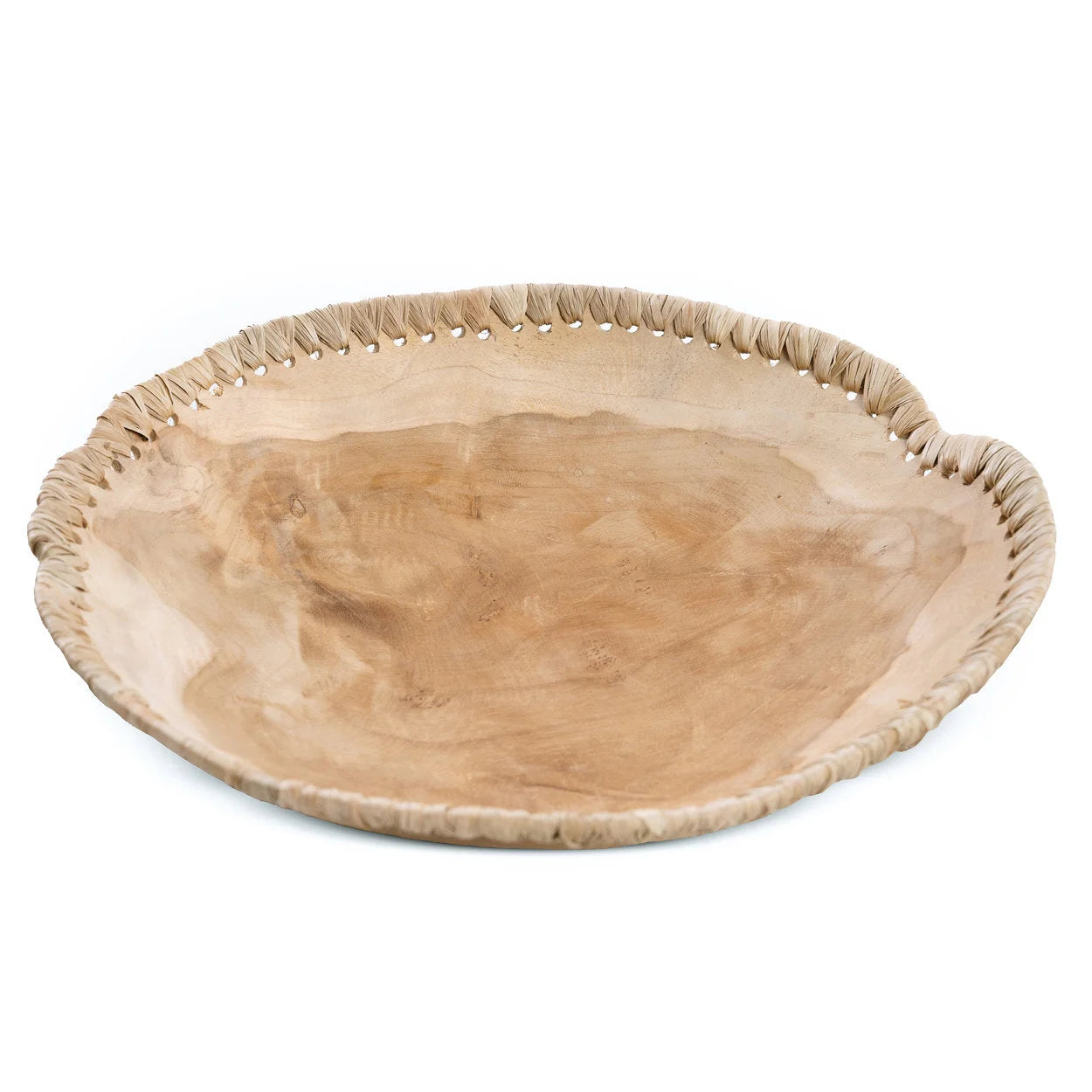 Bol décoratif en céramique beige texturée, bord tressé, Ø30 cm