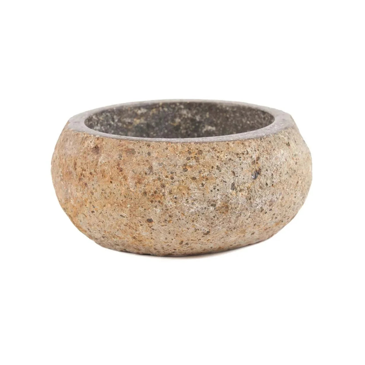 Bol décoratif en pierre naturelle noire aspect brut avec une surface rugueuse et ronde