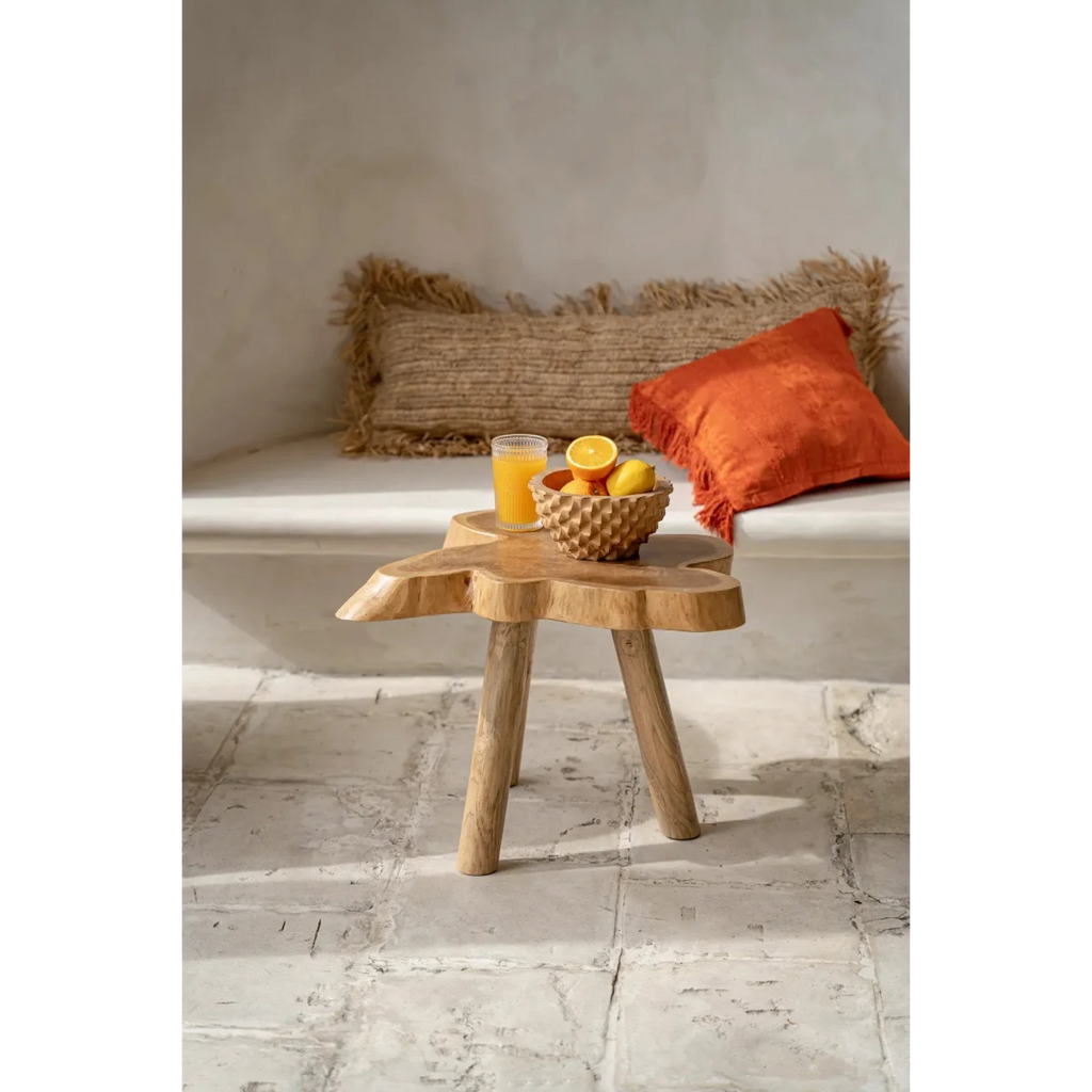 Bol décoratif rond en racine de teck sculptée finition naturelle