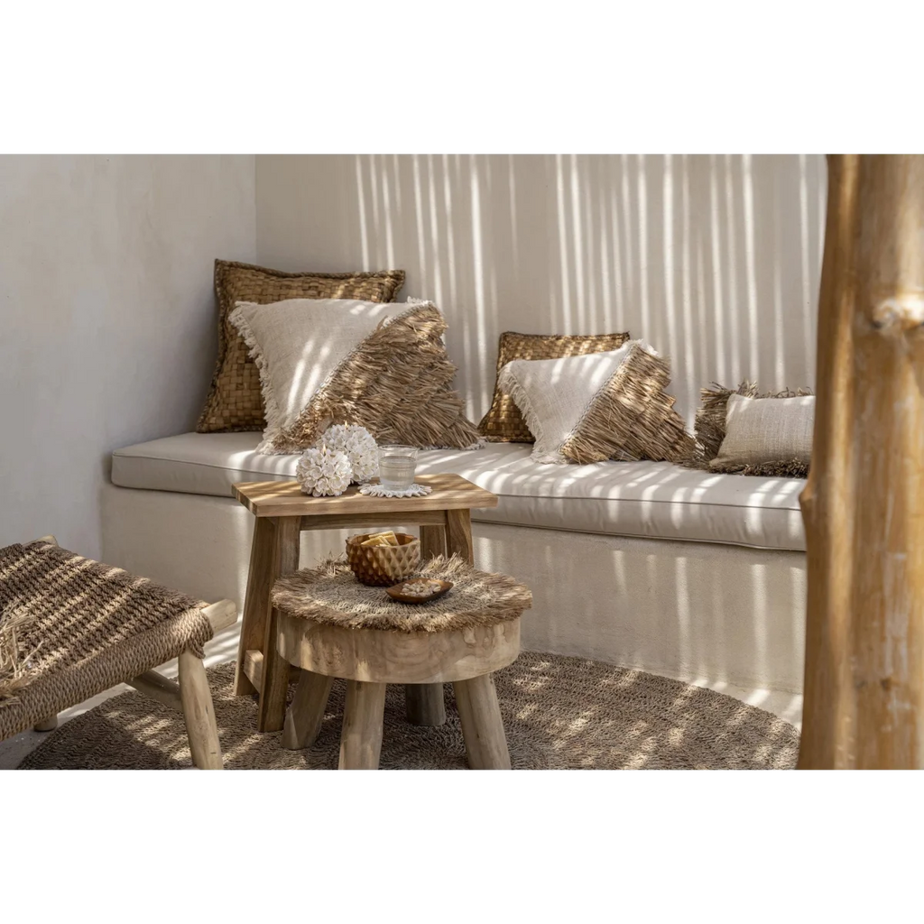 Bol décoratif rond en racine de teck sculptée finition naturelle