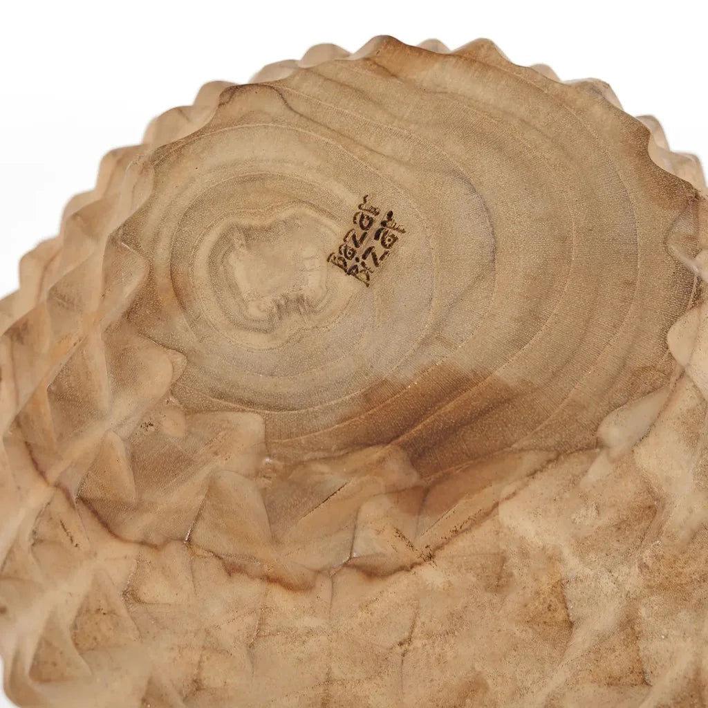 Assiette ronde en bois de teck avec texture naturelle pour le bol de durian M