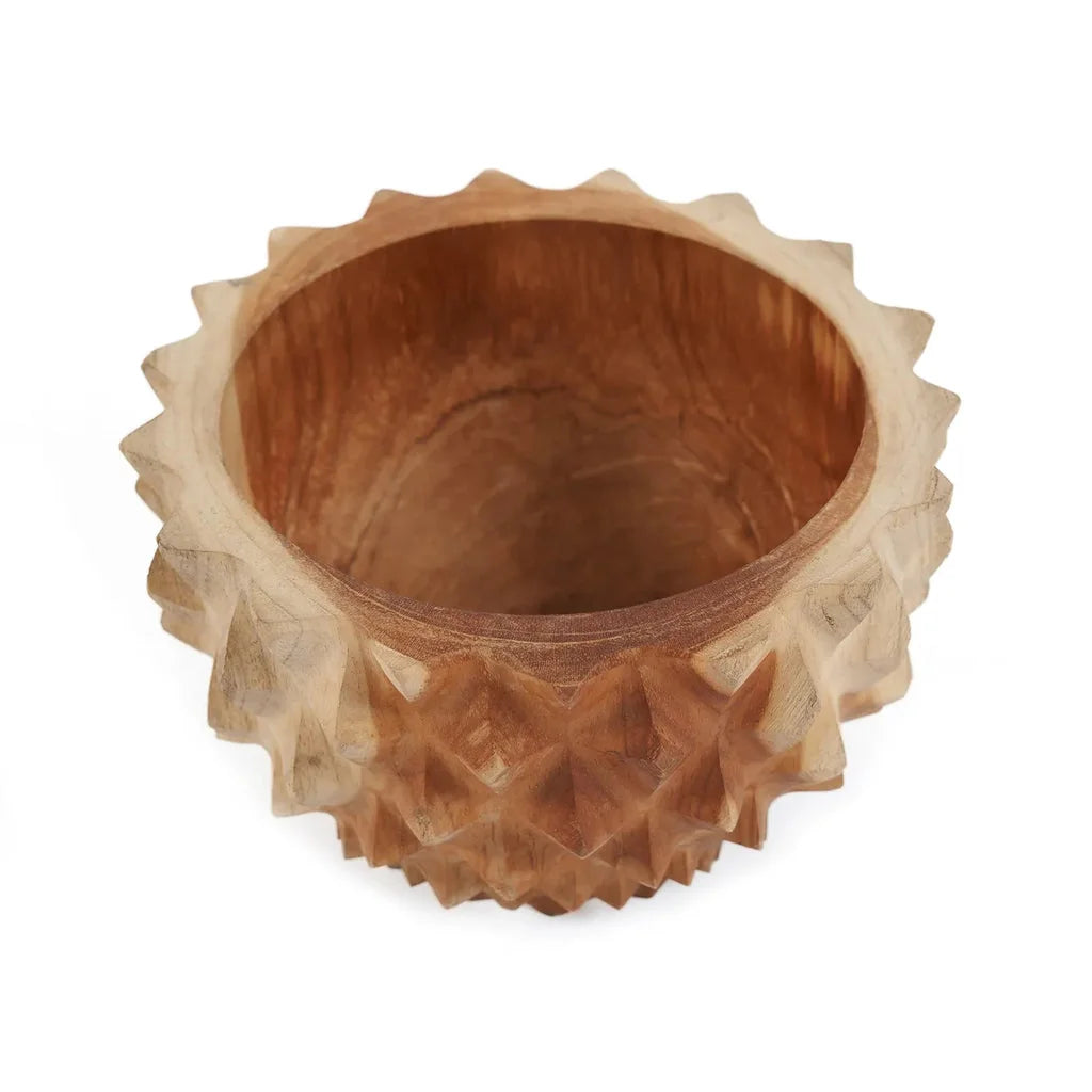 Bol en bois sculpté en teck pour durian, taille S, look artisanal et naturel