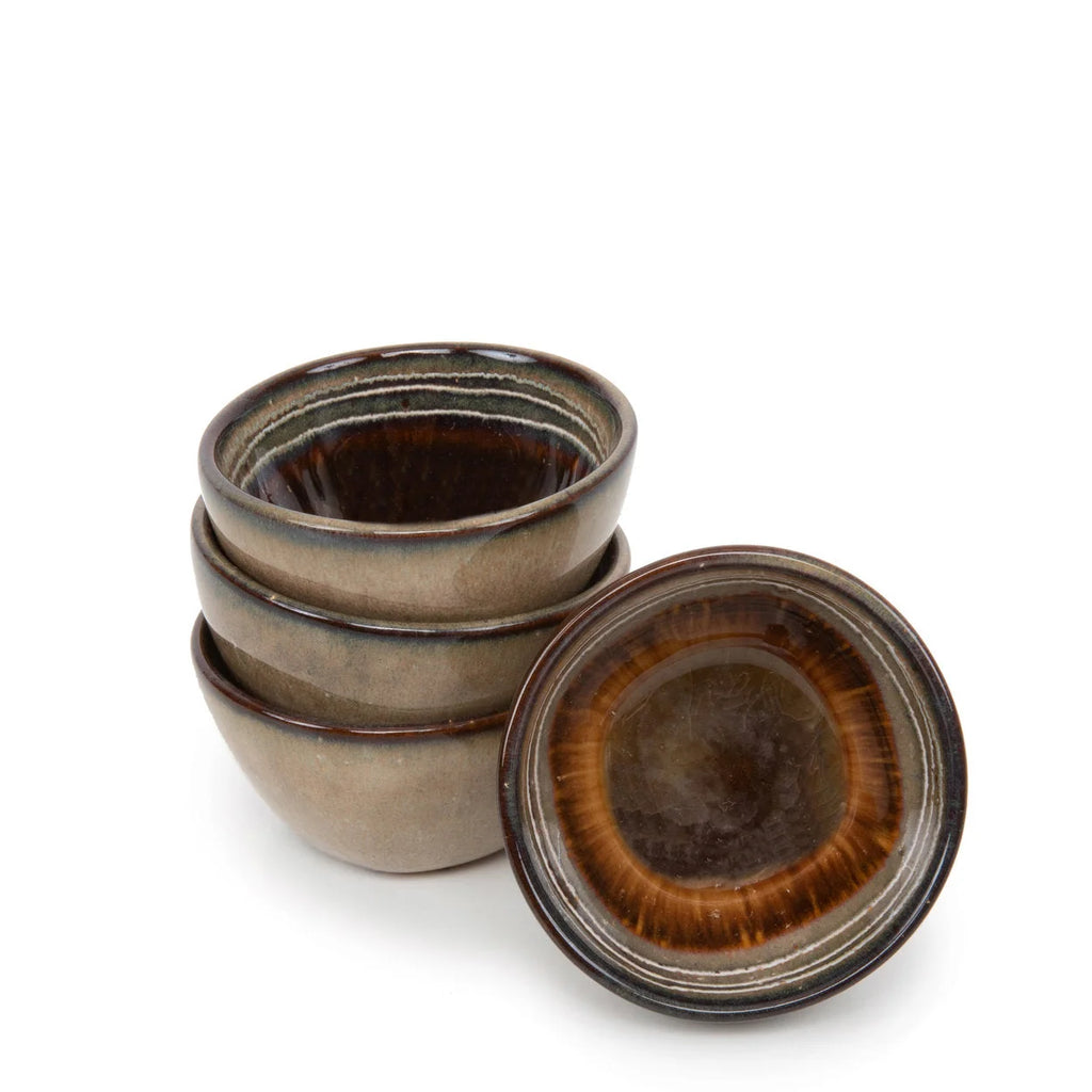 Bol en grès émaillé dégradé intérieur ambré bord foncé rustique