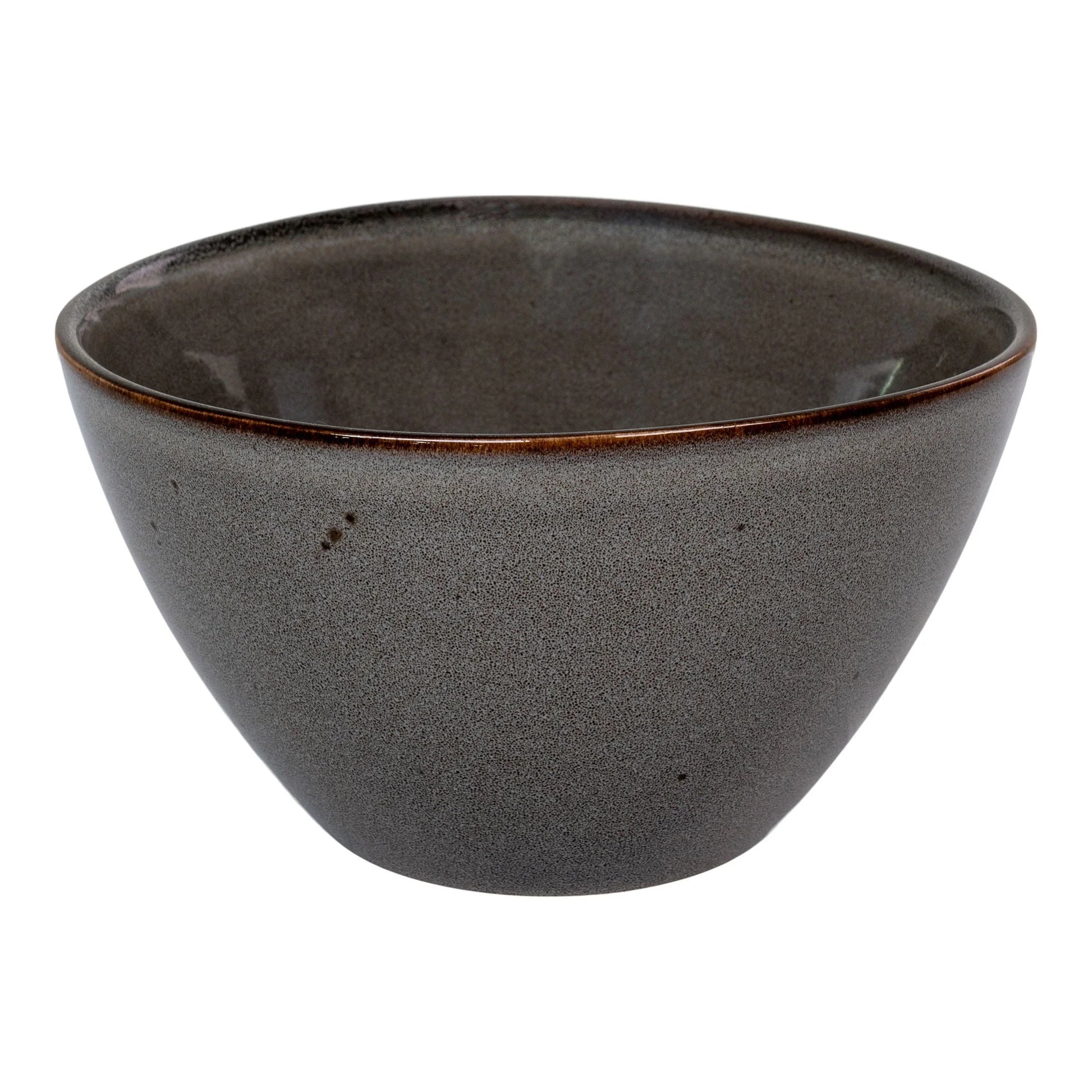 Bol en grès gris marron avec bordure en brun, facade élégante, lot de 4 pièces