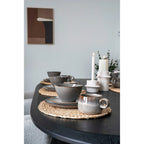 Table de service avec vaisselle en grès gris marron ø15 cm lot de 4 pièces