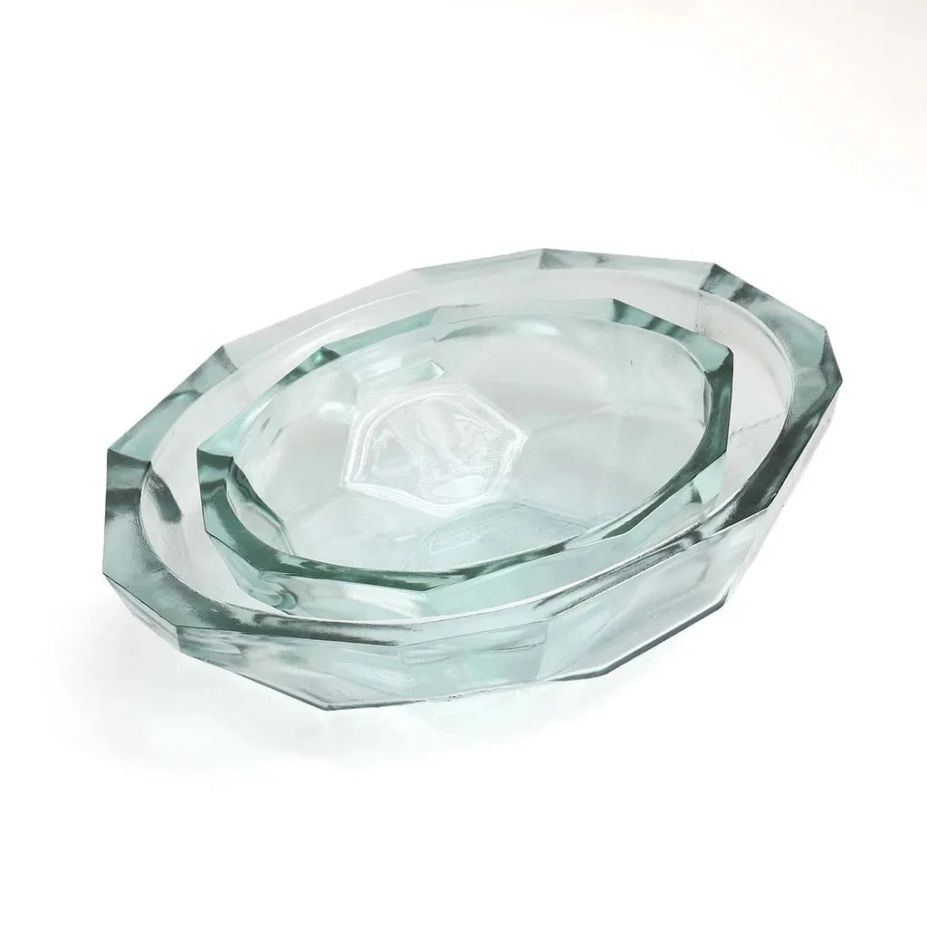 Bol en origami bleu en verre clair de forme octagonale pour service élégant