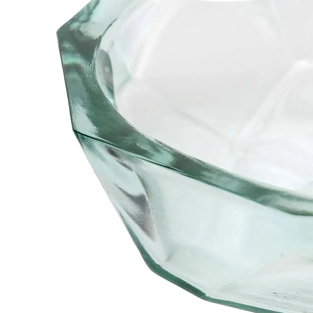Bol en origami bleu avec intérieur en verre translucide vert, format M