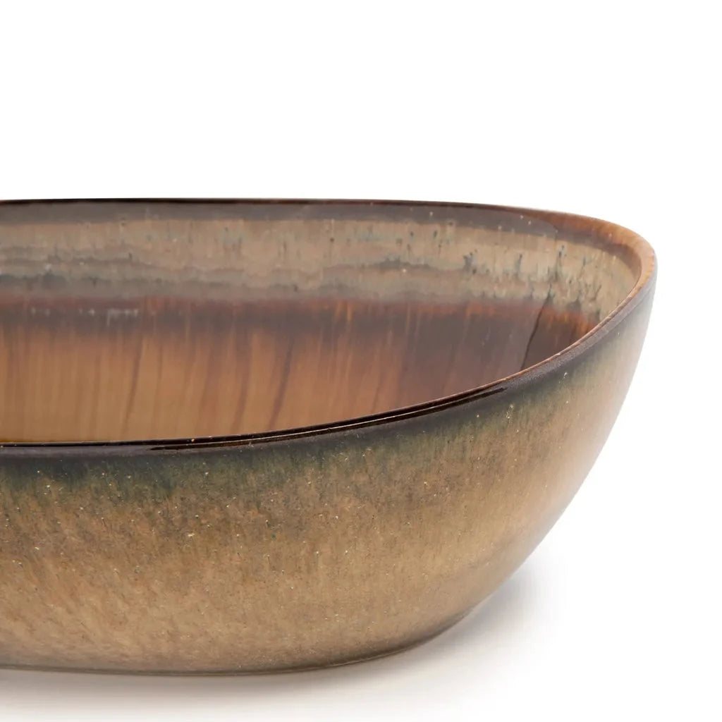 Bol ovale Comporta en céramique brun et beige glazed pour repas élégants