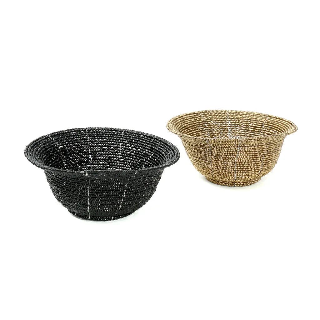 Deux bols perlés en or dans le produit Le bol perlé bas Or S