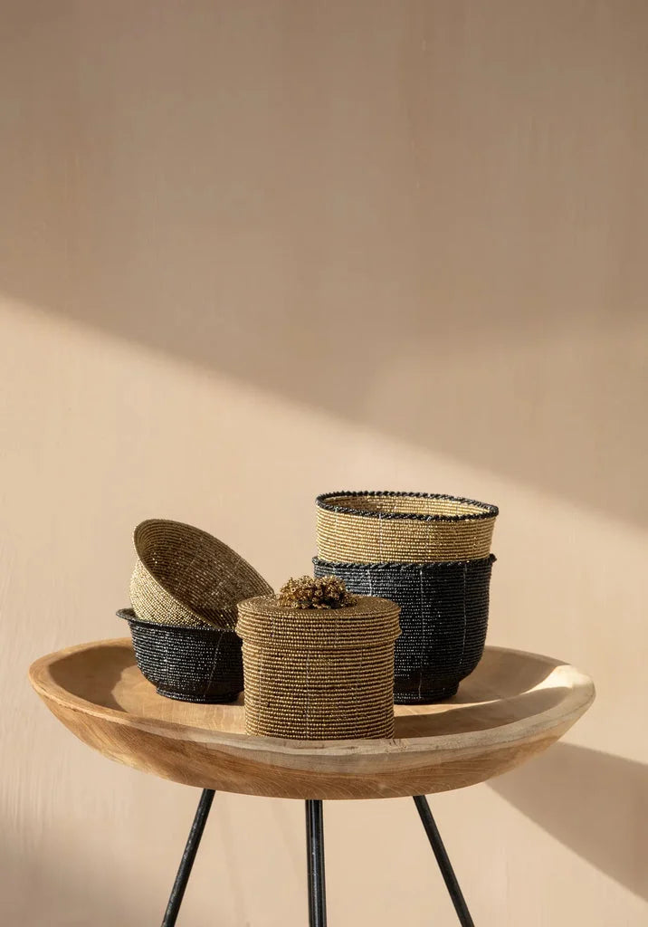 Panier décoratif tissé à la main pour Le bol perlé bas Or S