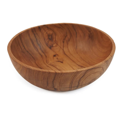Bol rond en bois de teck naturel avec veinures apparentes