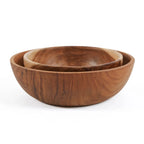 Bol rond en bois de teck naturel avec veinures apparentes
