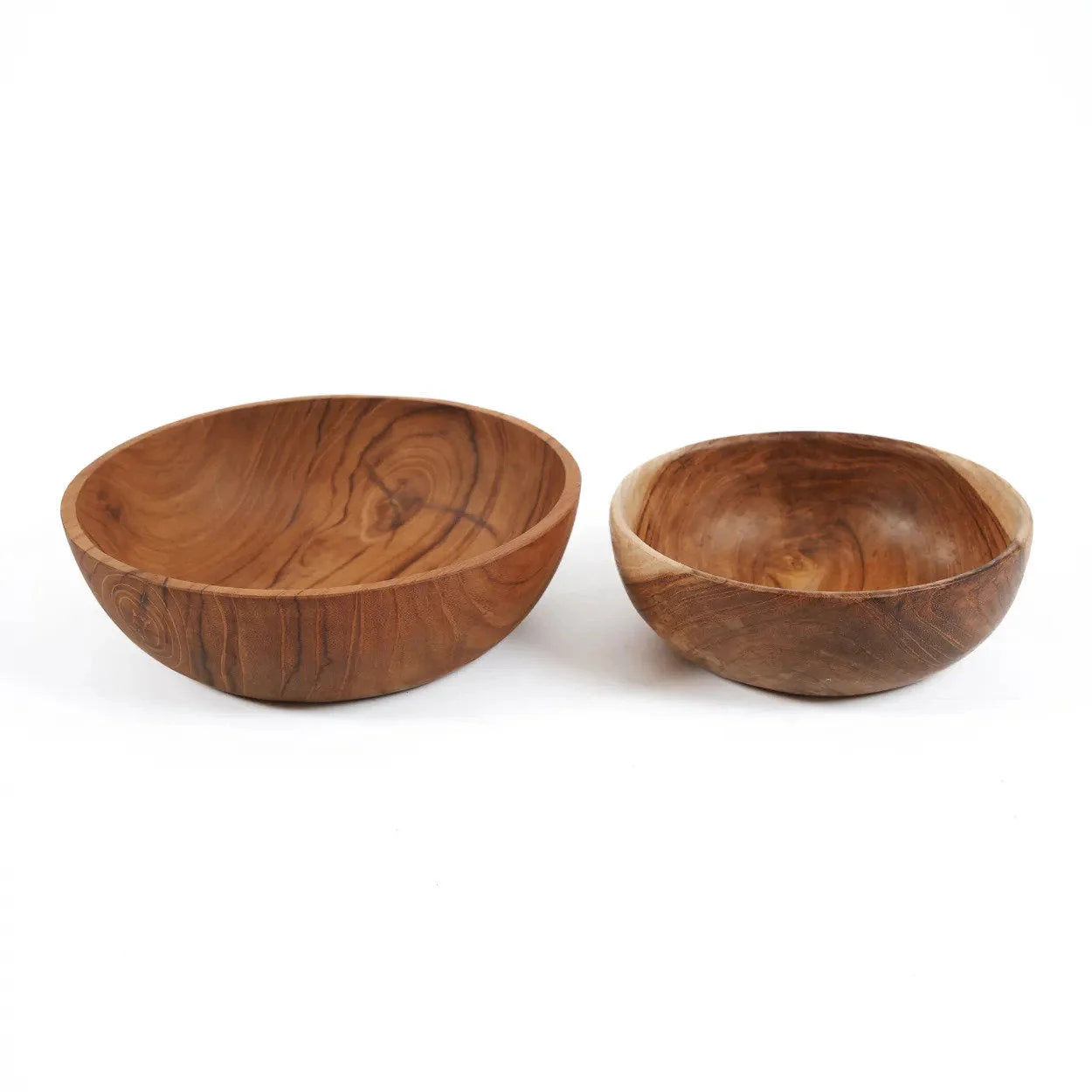 Bol rond en bois de teck naturel avec veinures apparentes