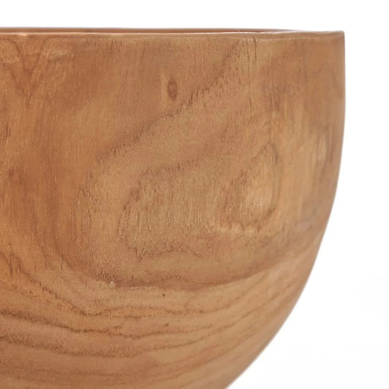 Fragment de bol rond en bois de teck naturel avec veinures visibles