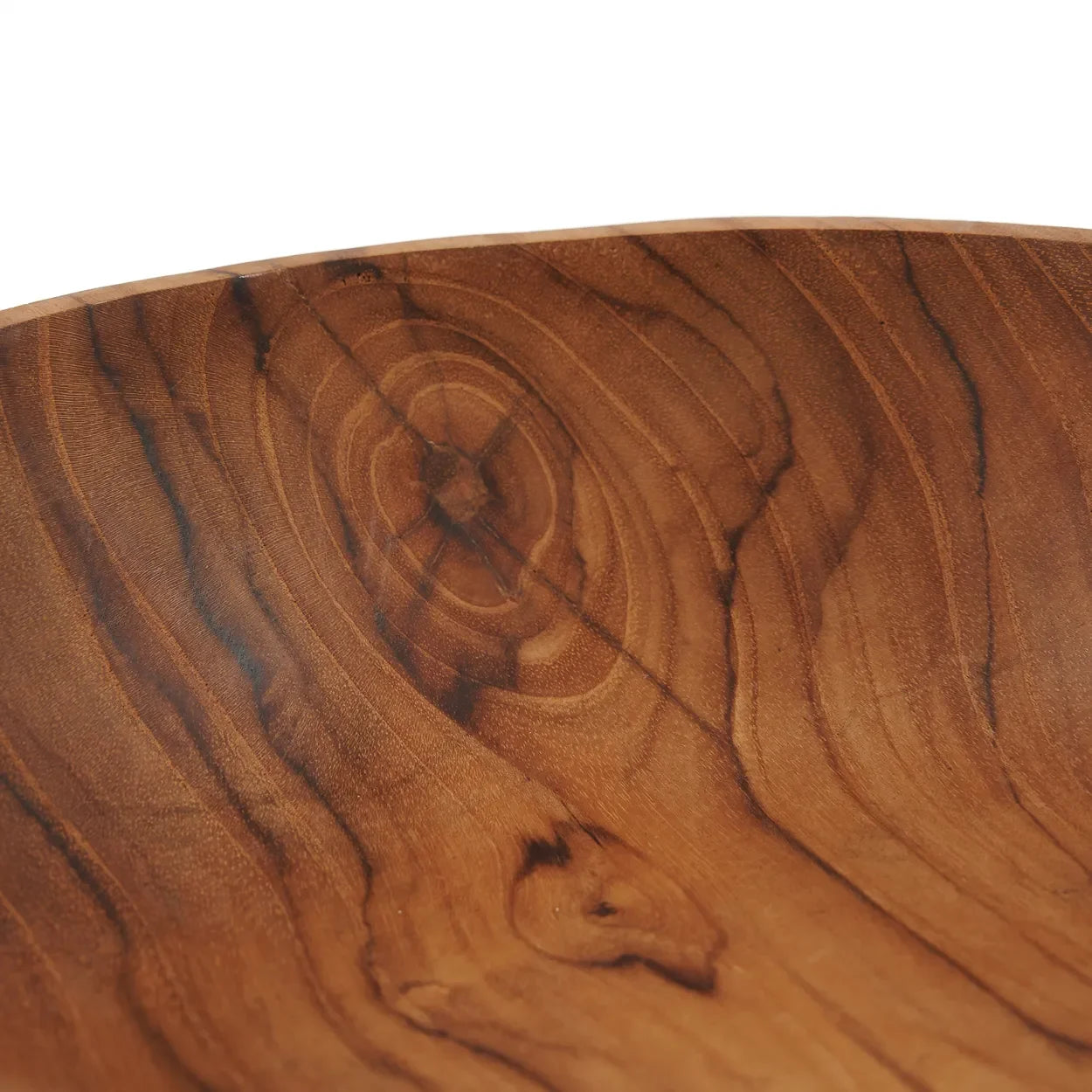 Bol rond en bois de teck naturel avec veinures apparentes, silhouette élégante