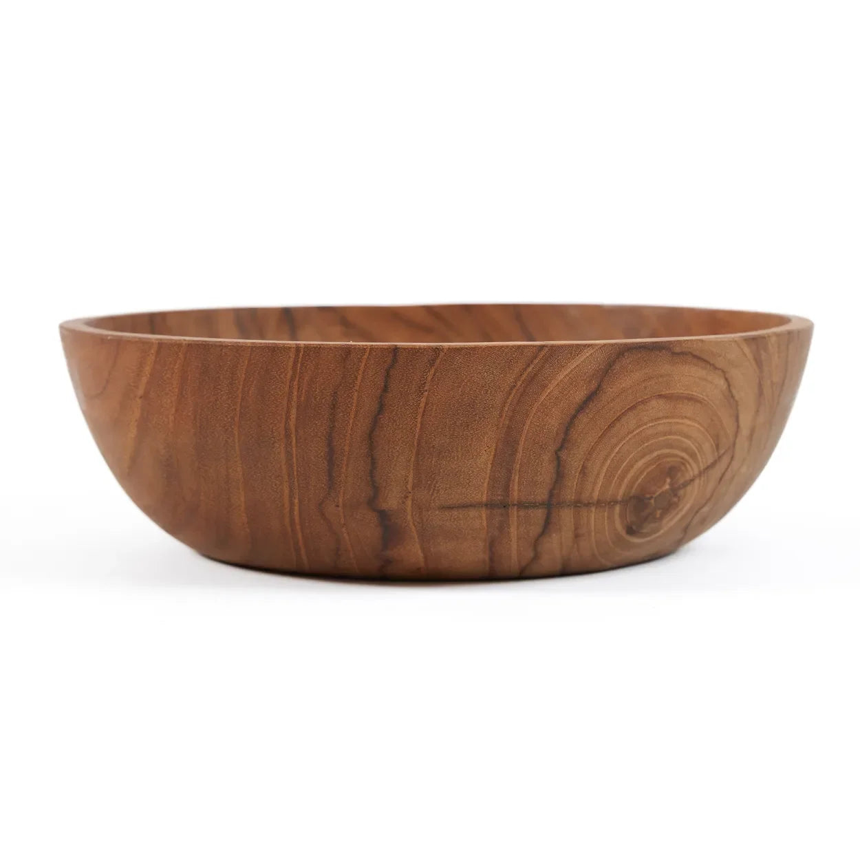 Bol rond en bois de teck naturel avec veinures apparentes pour la décoration naturelle