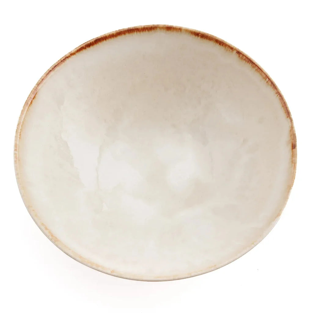 Bol en céramique rond et blanc cassé avec bordure marron pour le service Cascais L