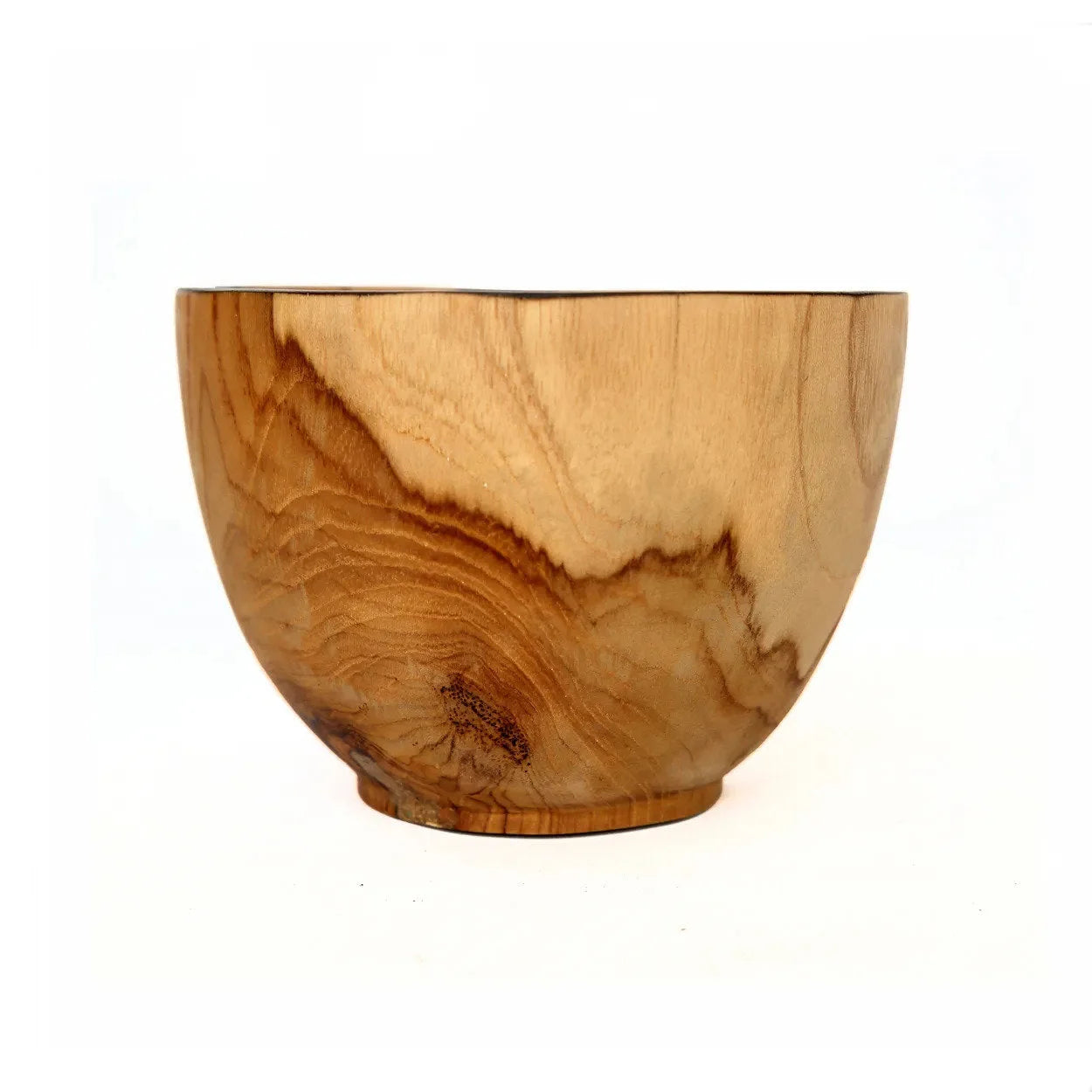 Bol en teck naturel de 15 cm avec grain prominent et bord foncé pour rangement ou apéritif