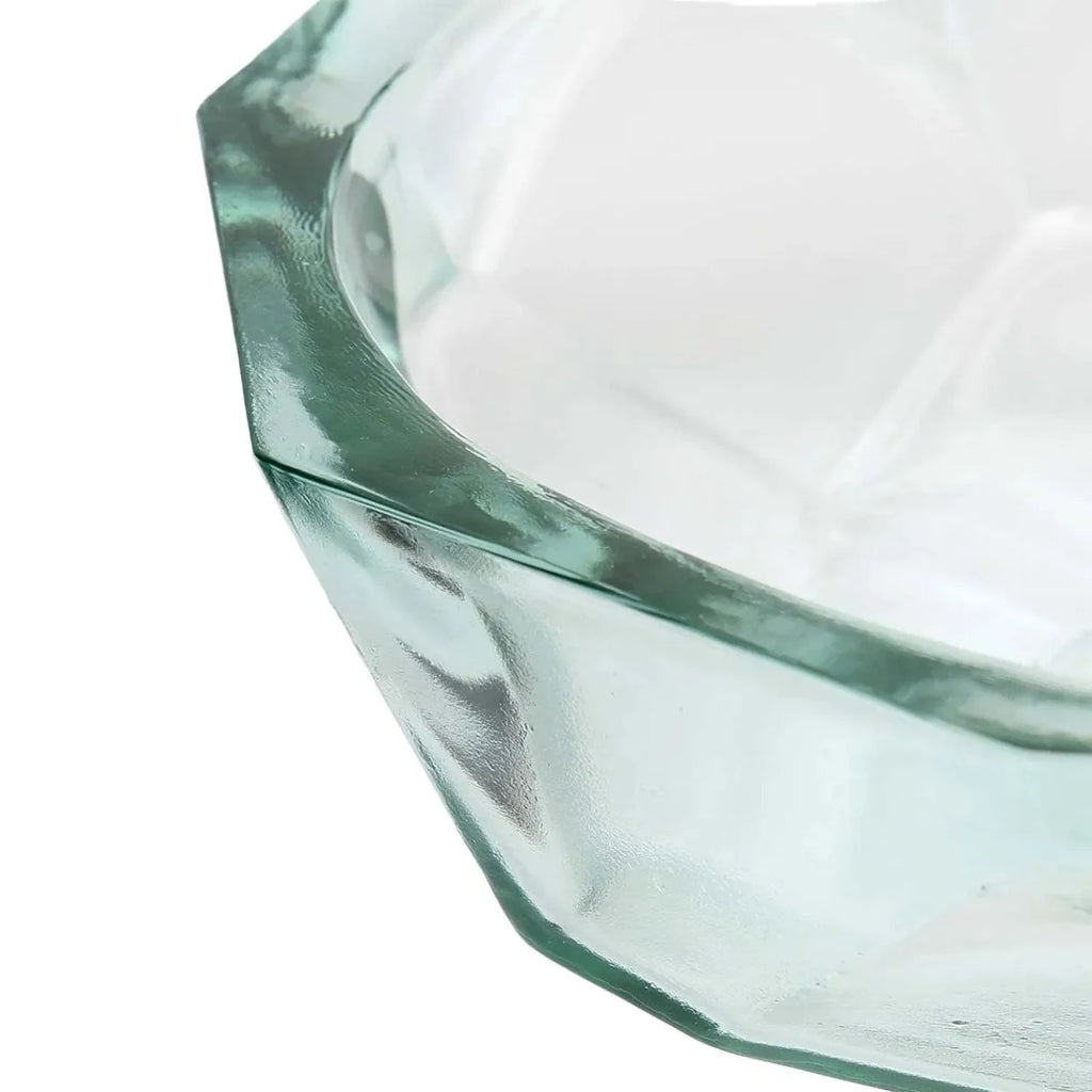 Bol en verre transparent facetté inspiration origami bleu