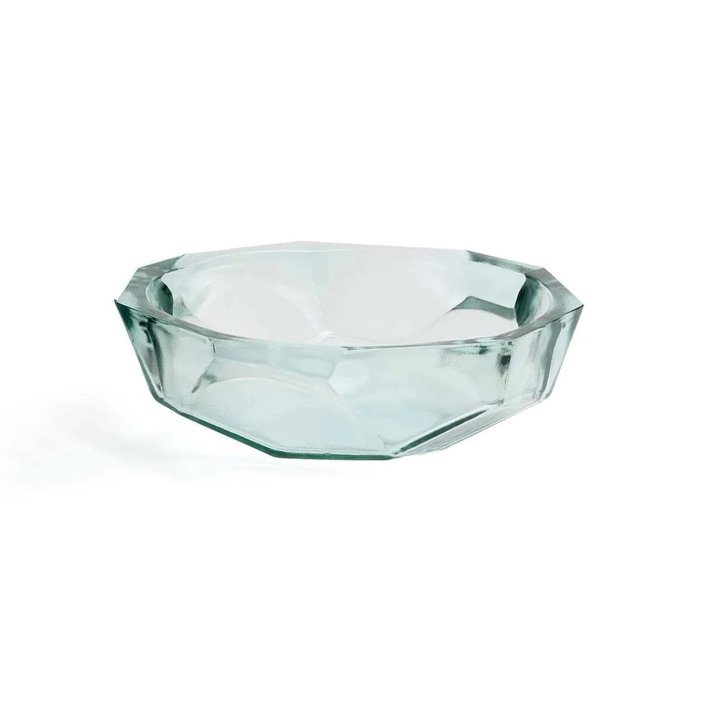 Bol en verre transparent facetté inspiration origami bleu