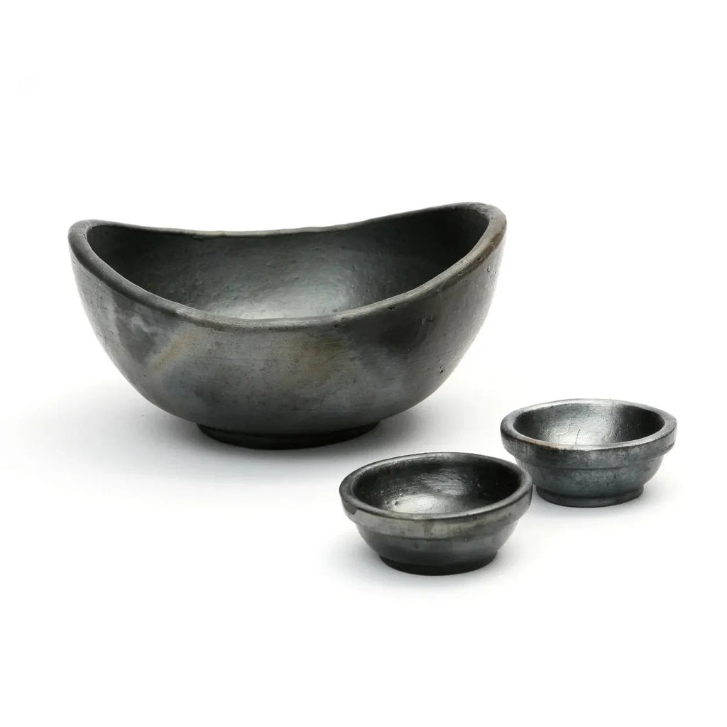 Bols en terre cuite émaillée noir charbon organique, set de 3, gris mat