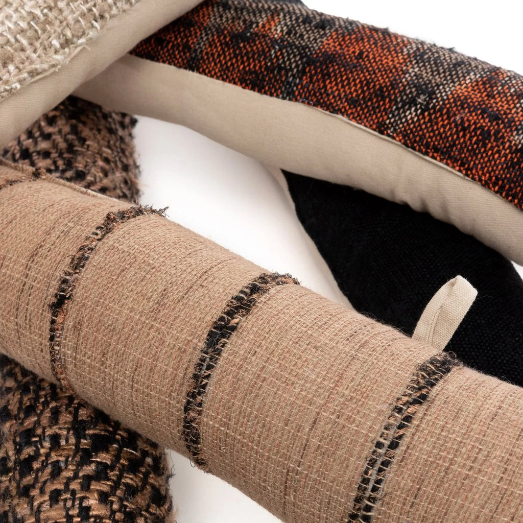 Boudin de porte en coton tressé noir et beige, 80x10 cm avec passants