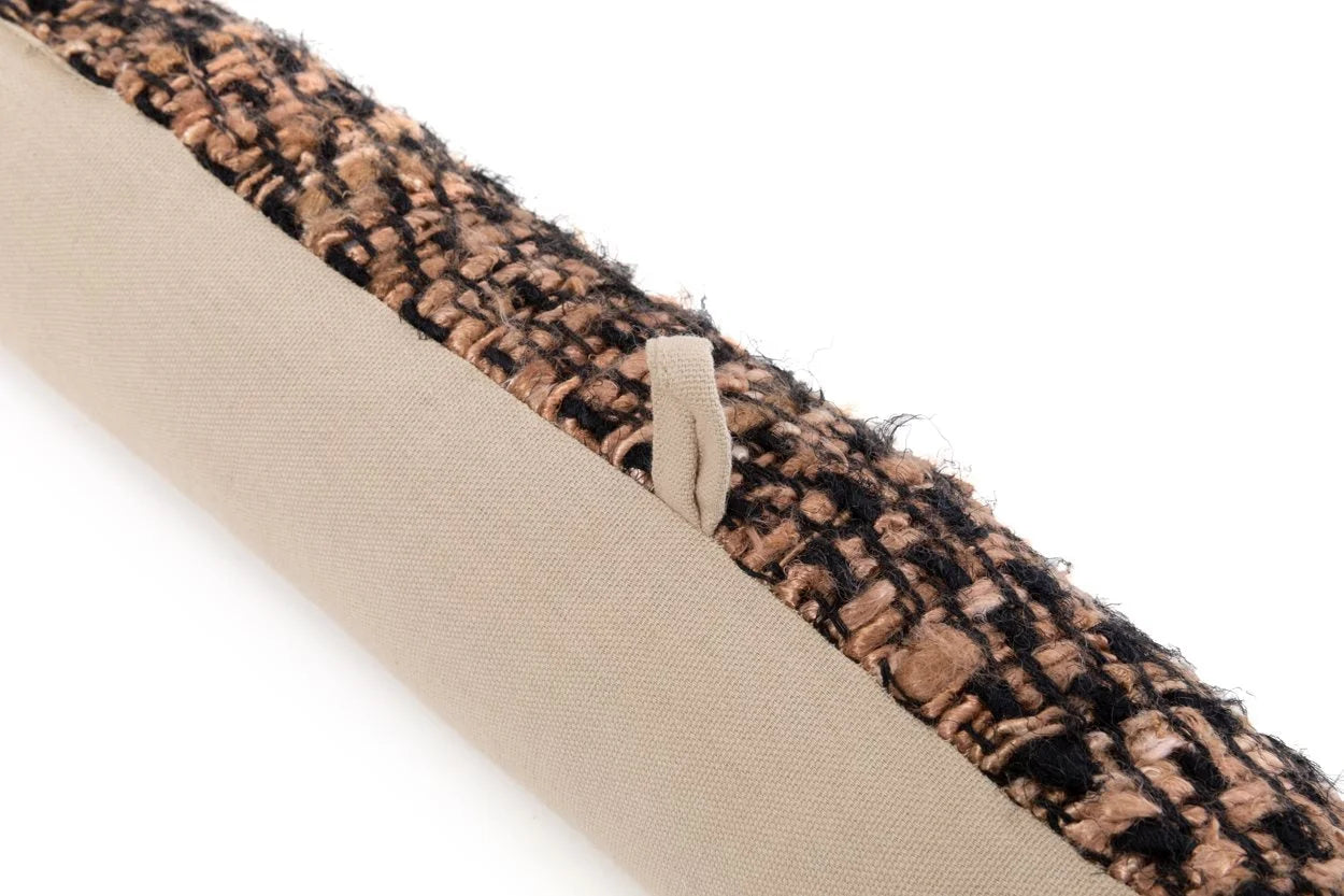 Boudin de porte en coton tressé noir et beige avec passants, 80x10 cm