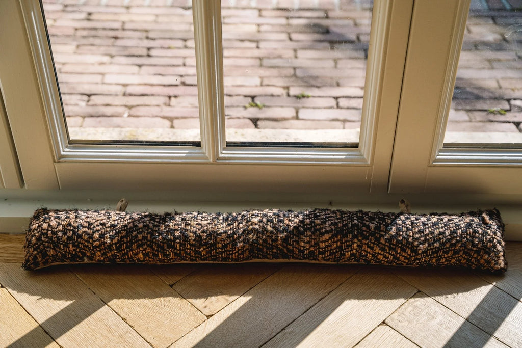 Boudin de porte en coton tressé noir et beige texturé, 80x10 cm