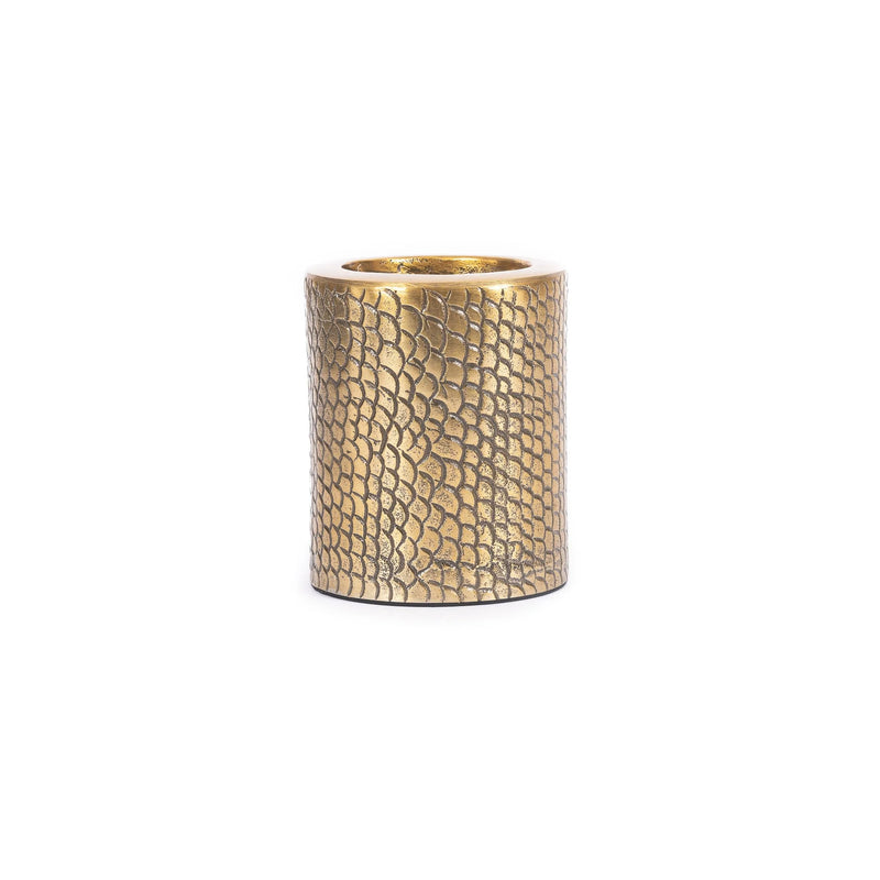Bougeoir en métal doré relief écailles forme cylindrique