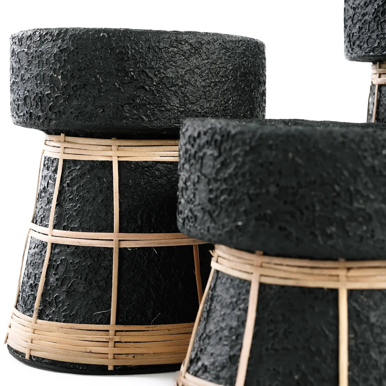 Bougeoir en terre cuite et rotin noir 12 cm