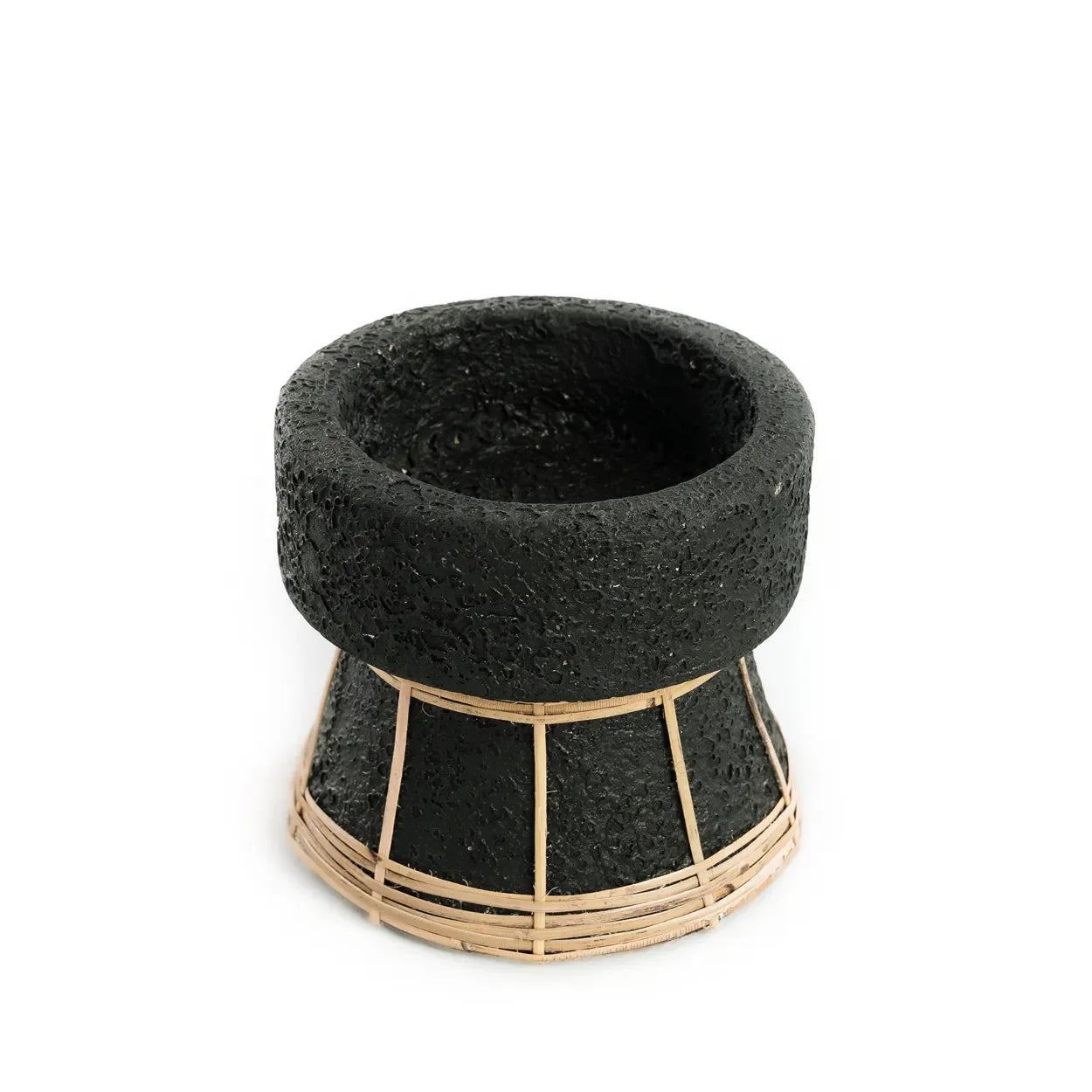 Bougeoir en terre cuite et rotin noir 12 cm